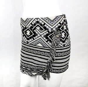 Topshop Monochrome Tassel Faux Wrap Mini Skirt